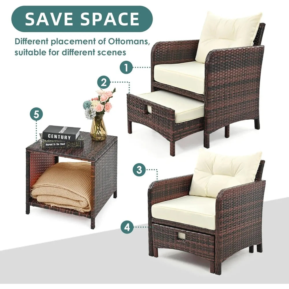 5 Pieces Patio Furniture Set, Rattan