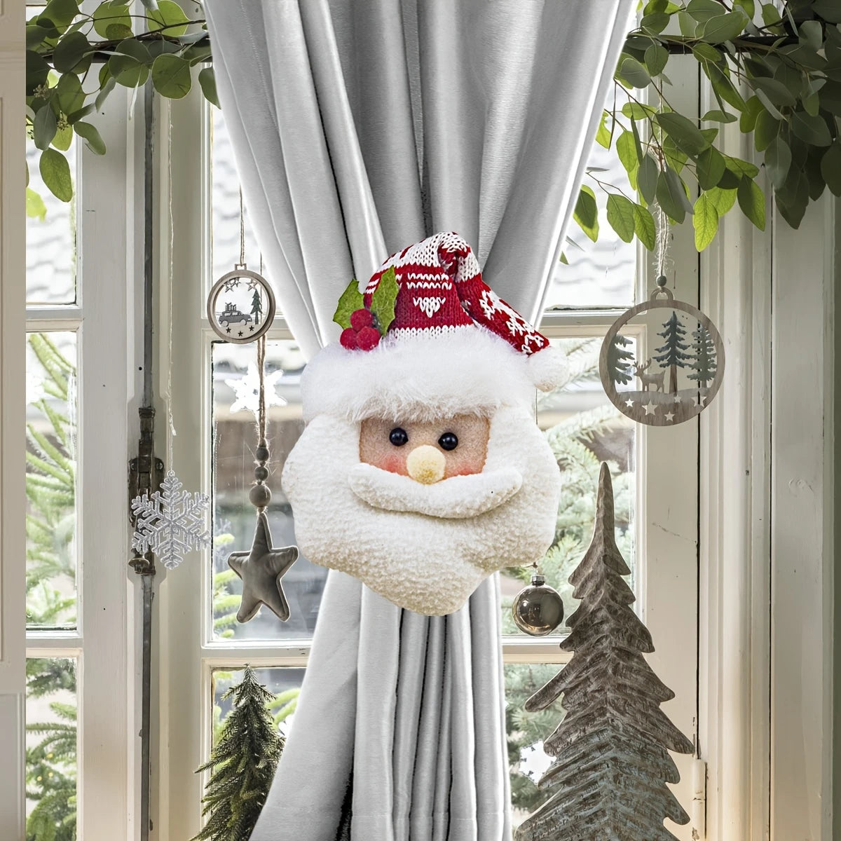 Christmas Curtain Clips Santa Snowman