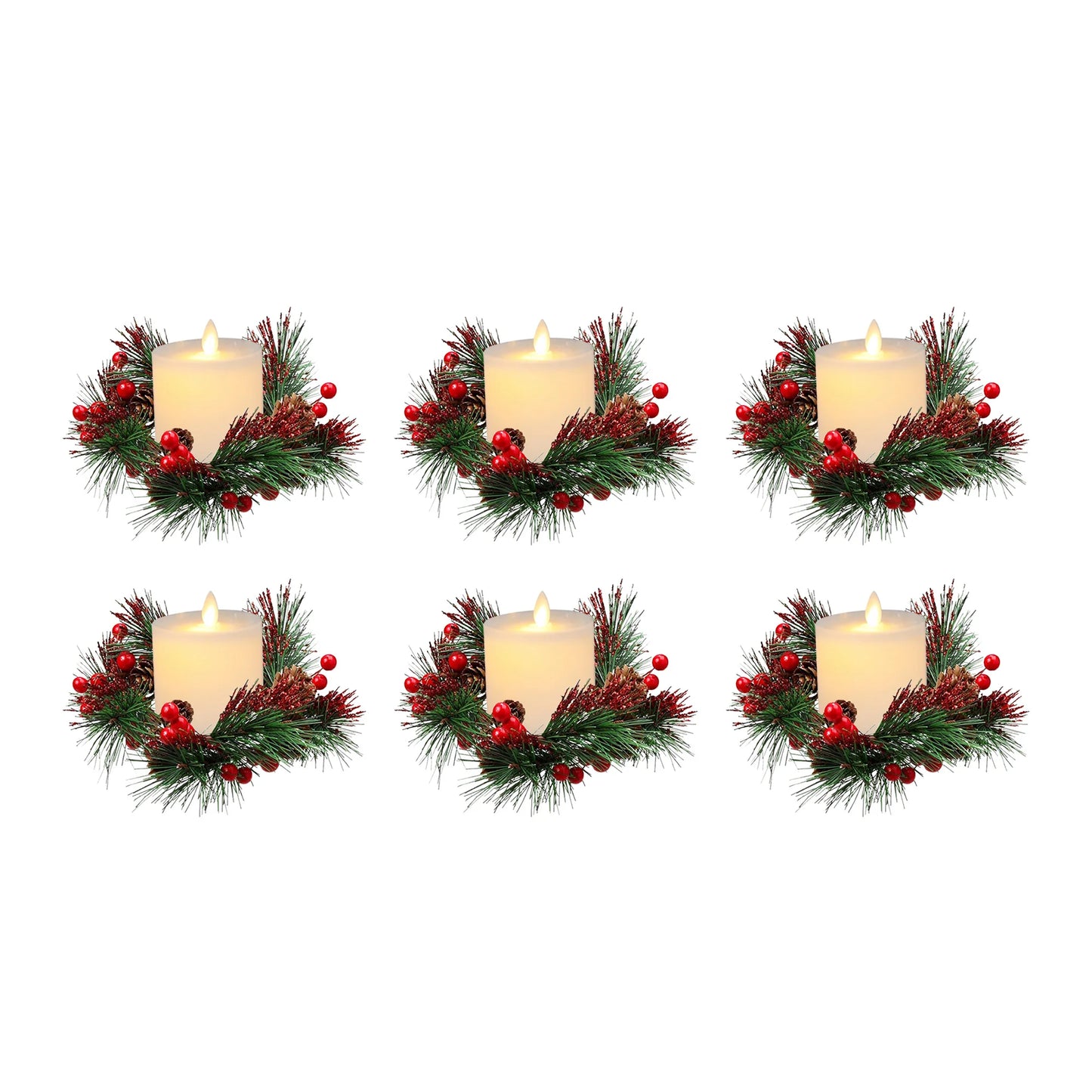 Elegant Christmas Candle Ring with Soft LED Glow and Glass Cup