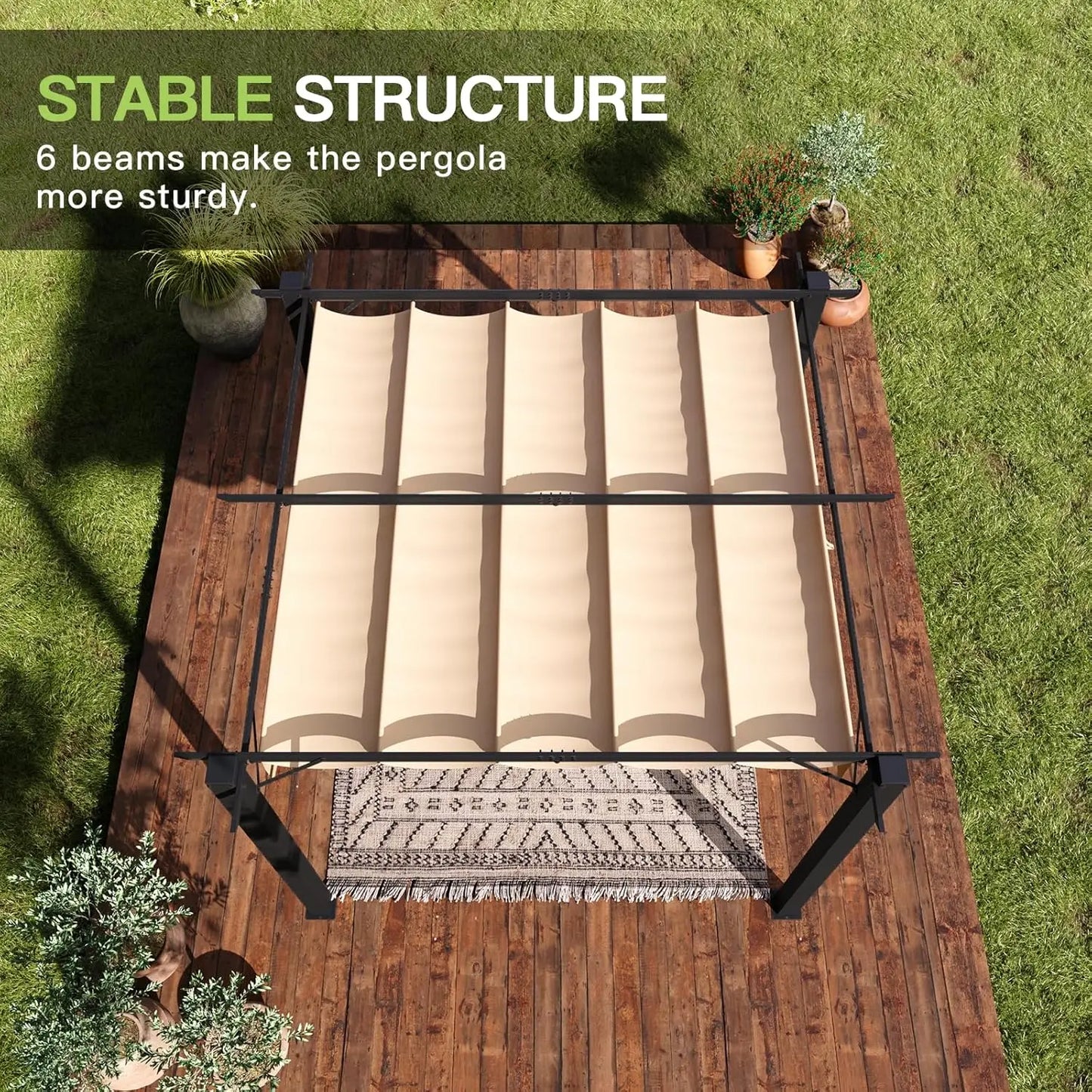 10'x10' Outdoor Pergola, Upgraded Canopy with Adjustable Roof