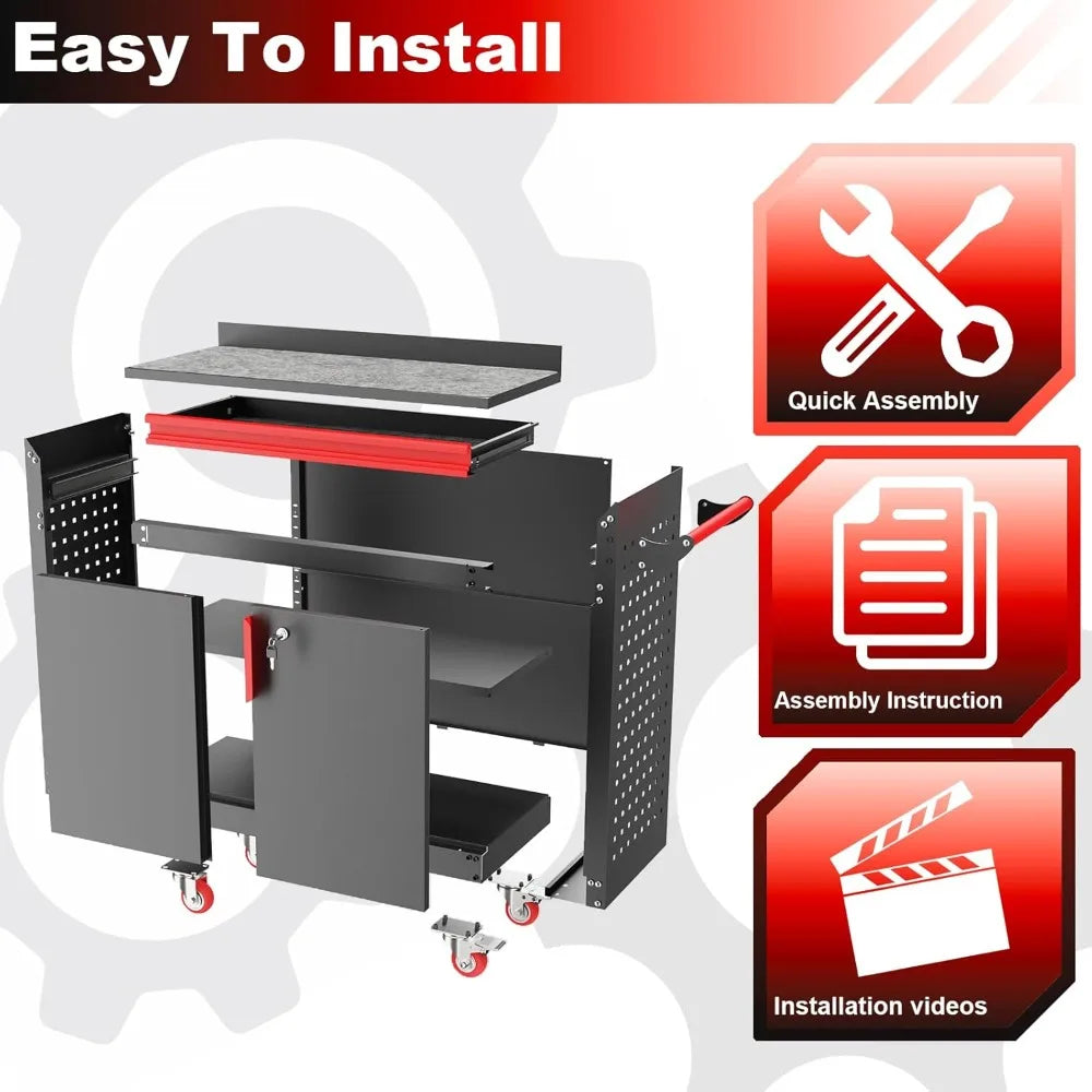 Metal Garage Storage Cabinet w/ Wheels