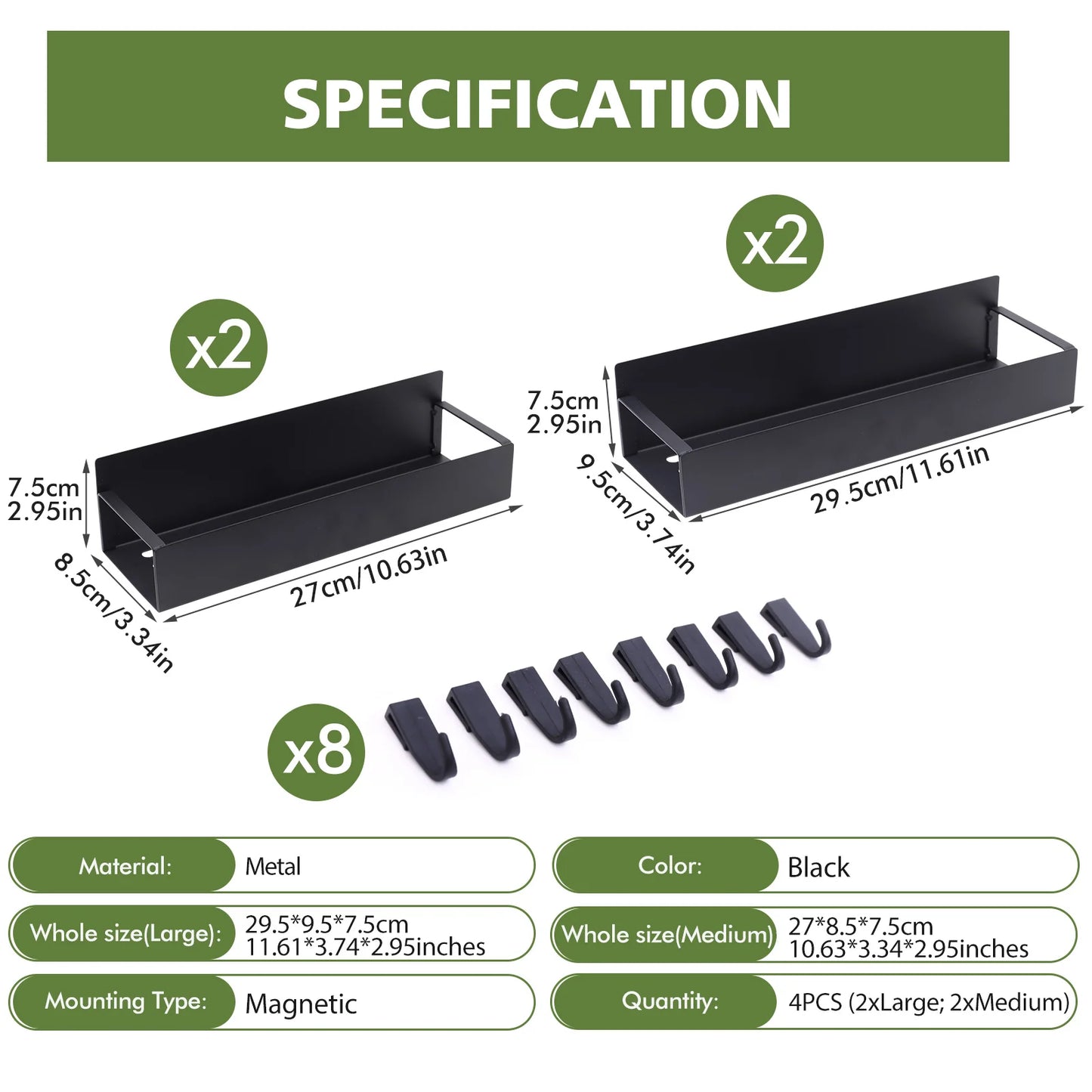 4 Pack Magnetic Spice Rack for Refrigerator