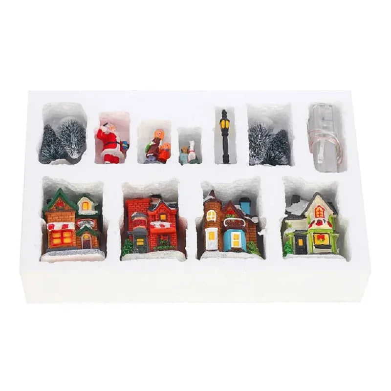 LED Resin Christmas Village Ornaments Set