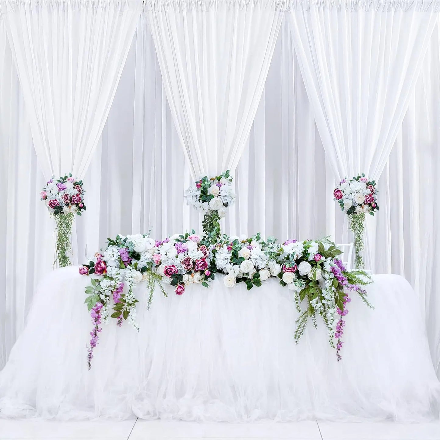 20x10 ft Wrinkle Free White Backdrop Curtains. 4 Panels 5x10ft for Wedding Birthday