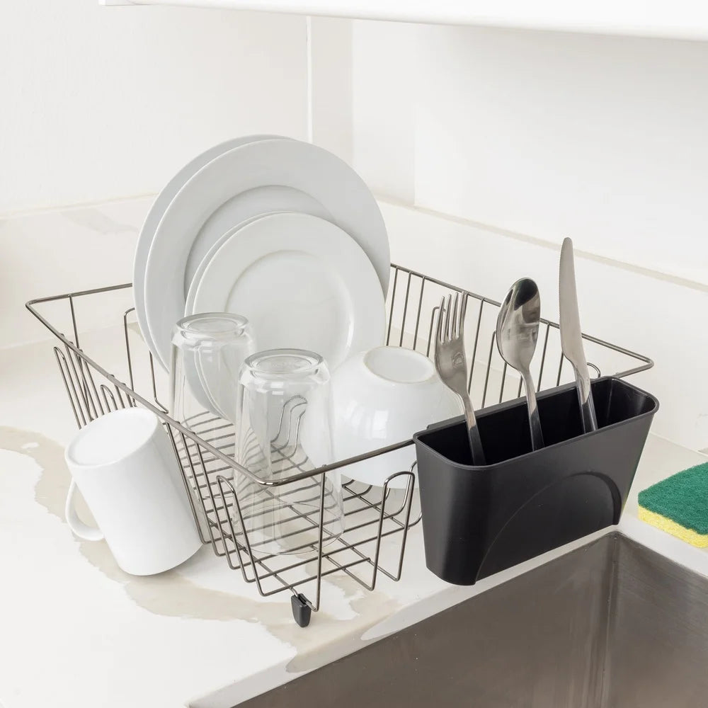 Large Wire Dish Drying Rack with Cutlery Cup