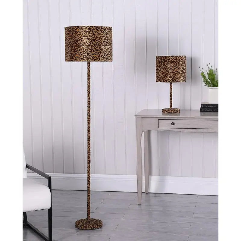 19.25 Inch Faux Suede Leopard Print Metal Table Lamp