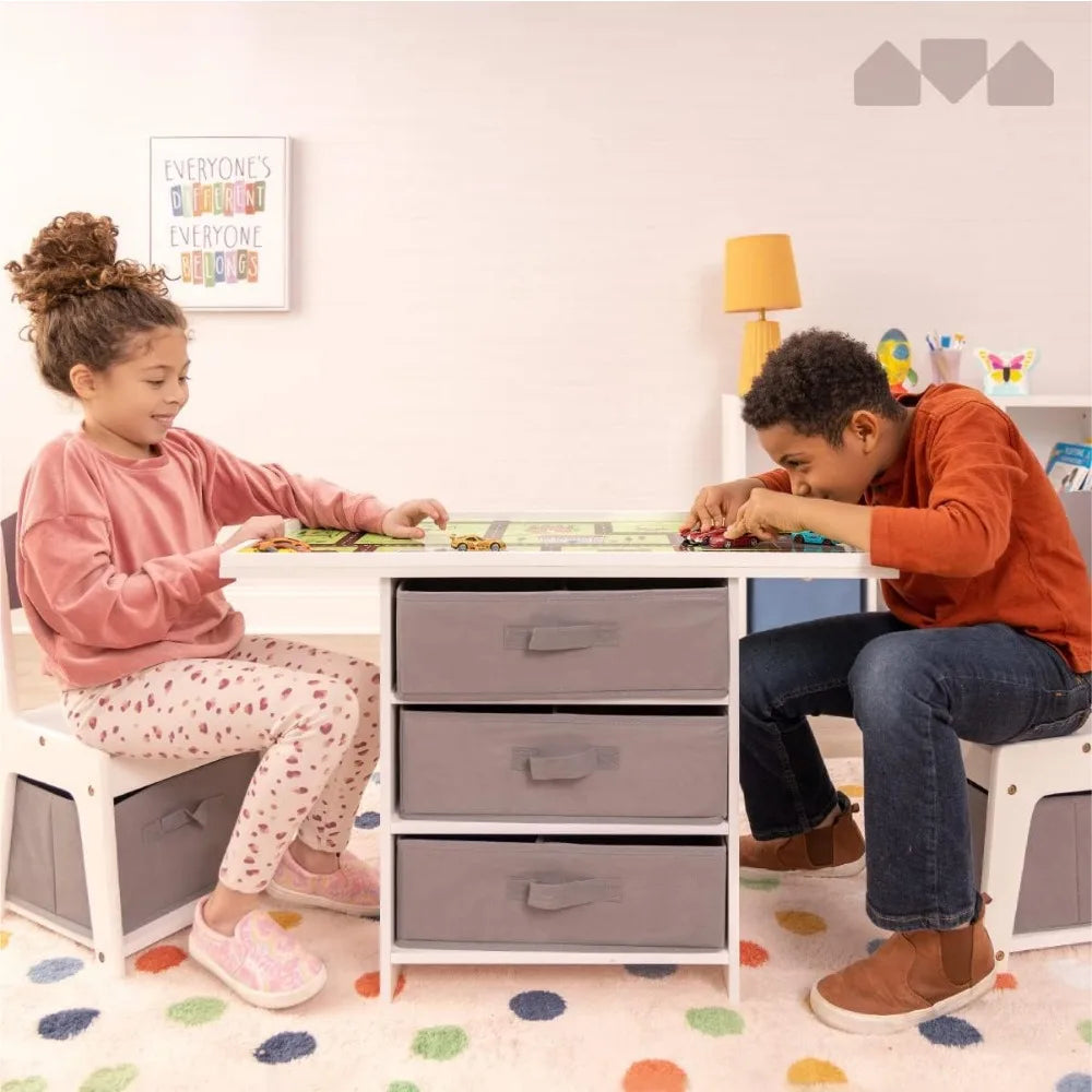 3-in-1 Wooden Play Table and Chair Set with Storage