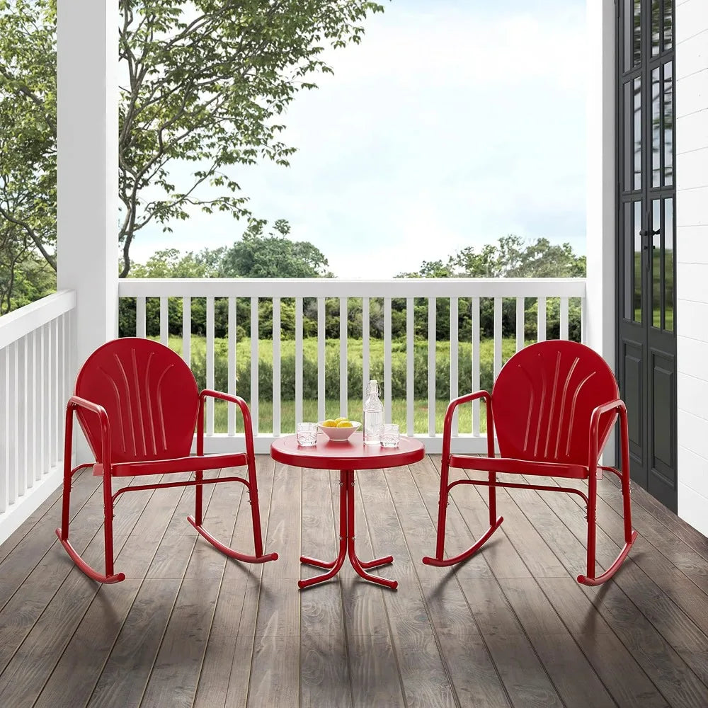 Retro-Style Outdoor 3-Piece Rocking Chair Set with Side Table