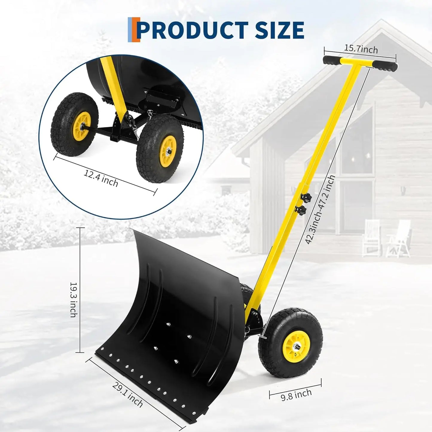 Snow Shovel with Wheels Heavy Duty Snow Pusher