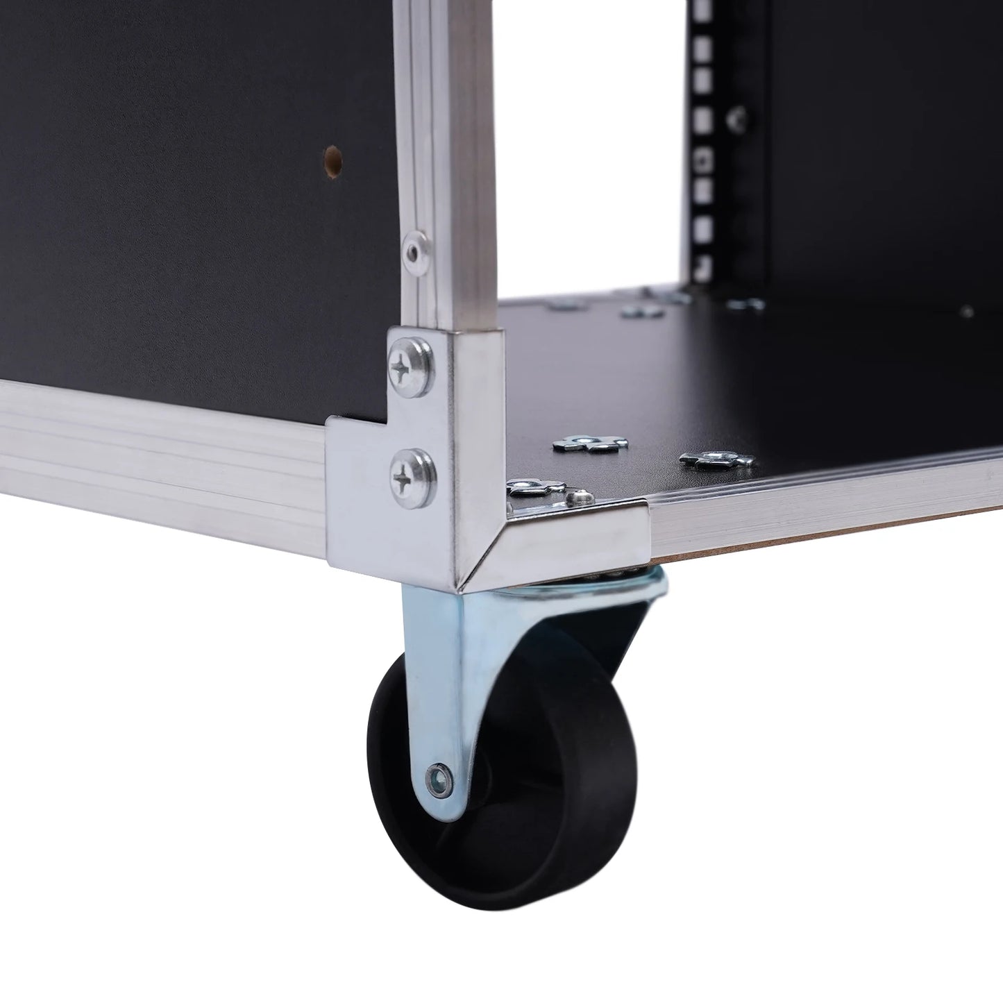 12U Portable Rolling Rack, Black MDF Cabinet