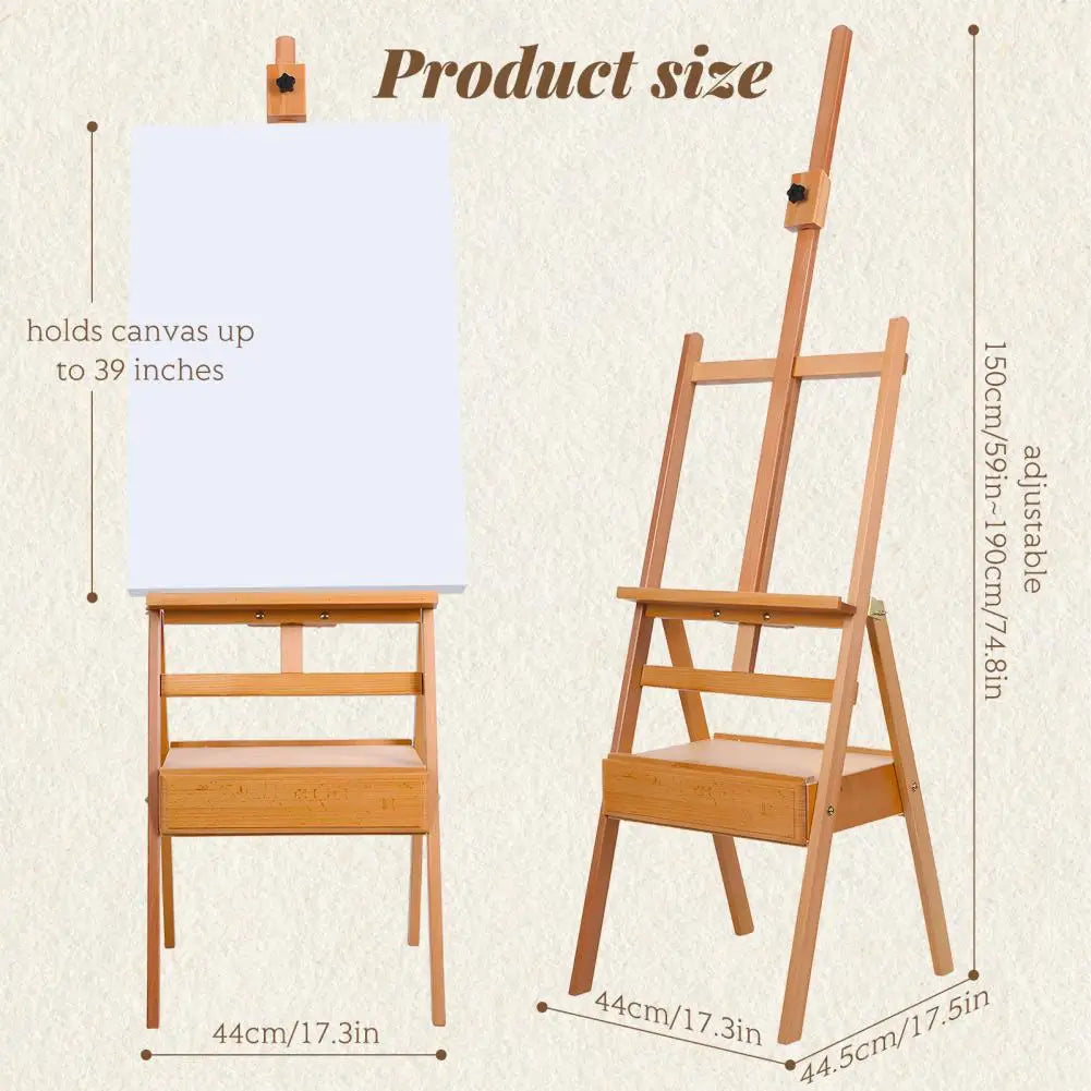 H Frame Solid Wood Easel with Drawer