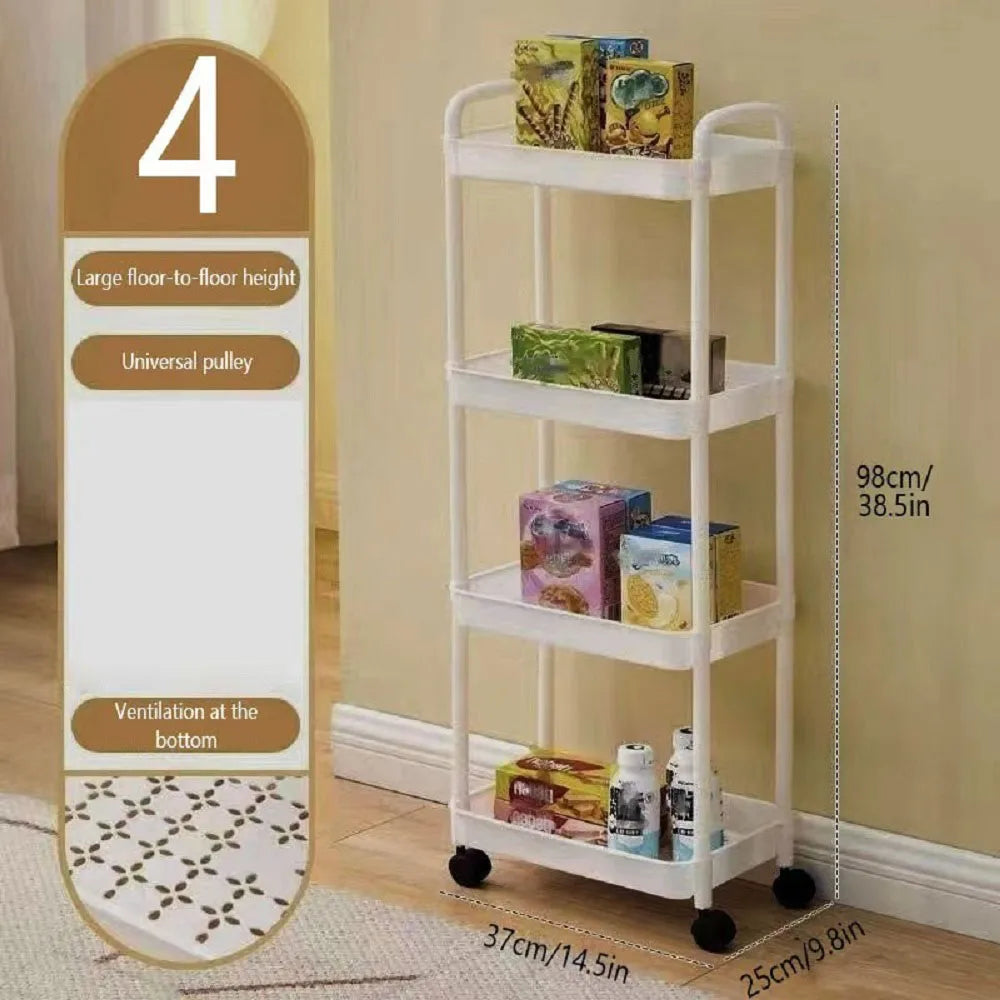 1pc 3/4-Tier Rolling Storage Cart, Plastic