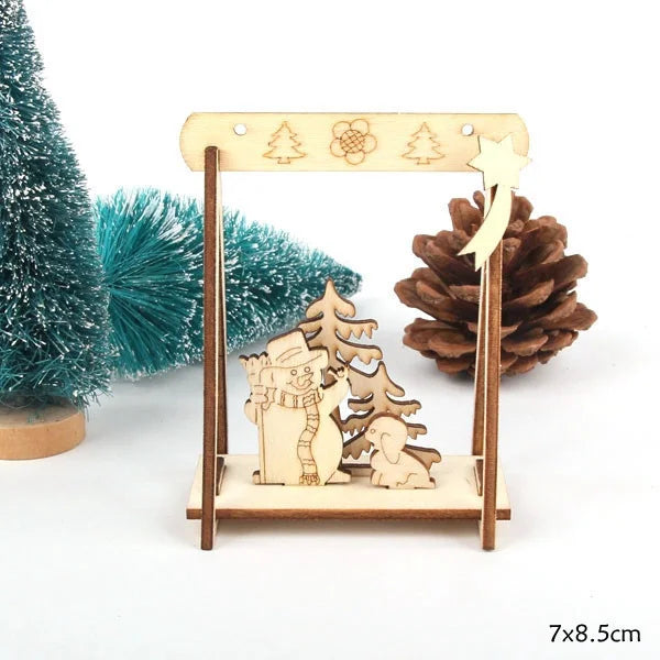 4PCS/Lot DIY Creative Mini Hollow Christmas Wooden Ornaments