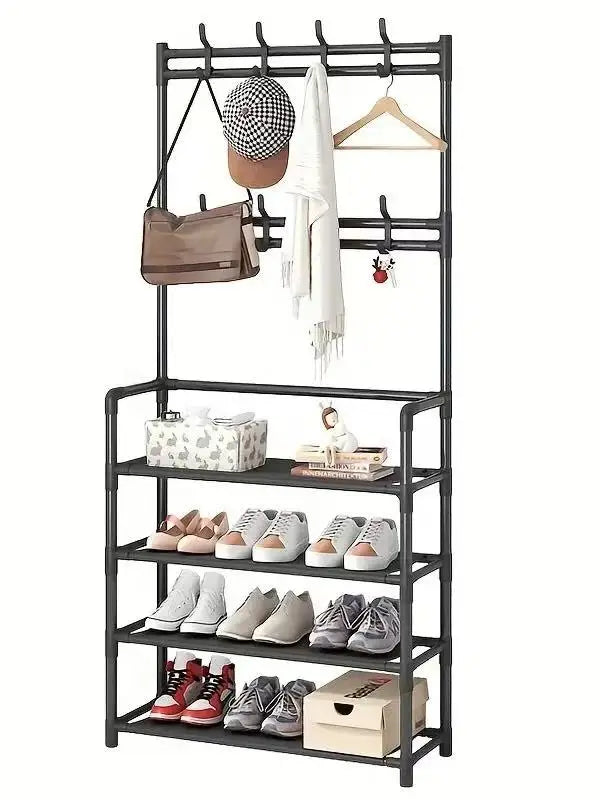 A clothes hanger and shoe rack