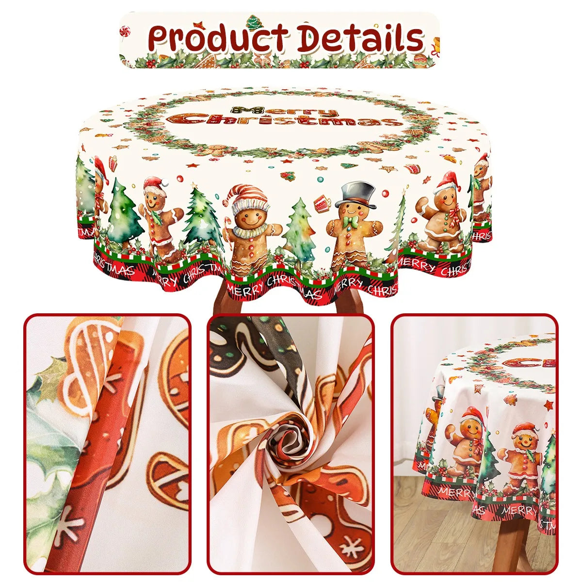Christmas Gingerbread Tablecloth Polyester