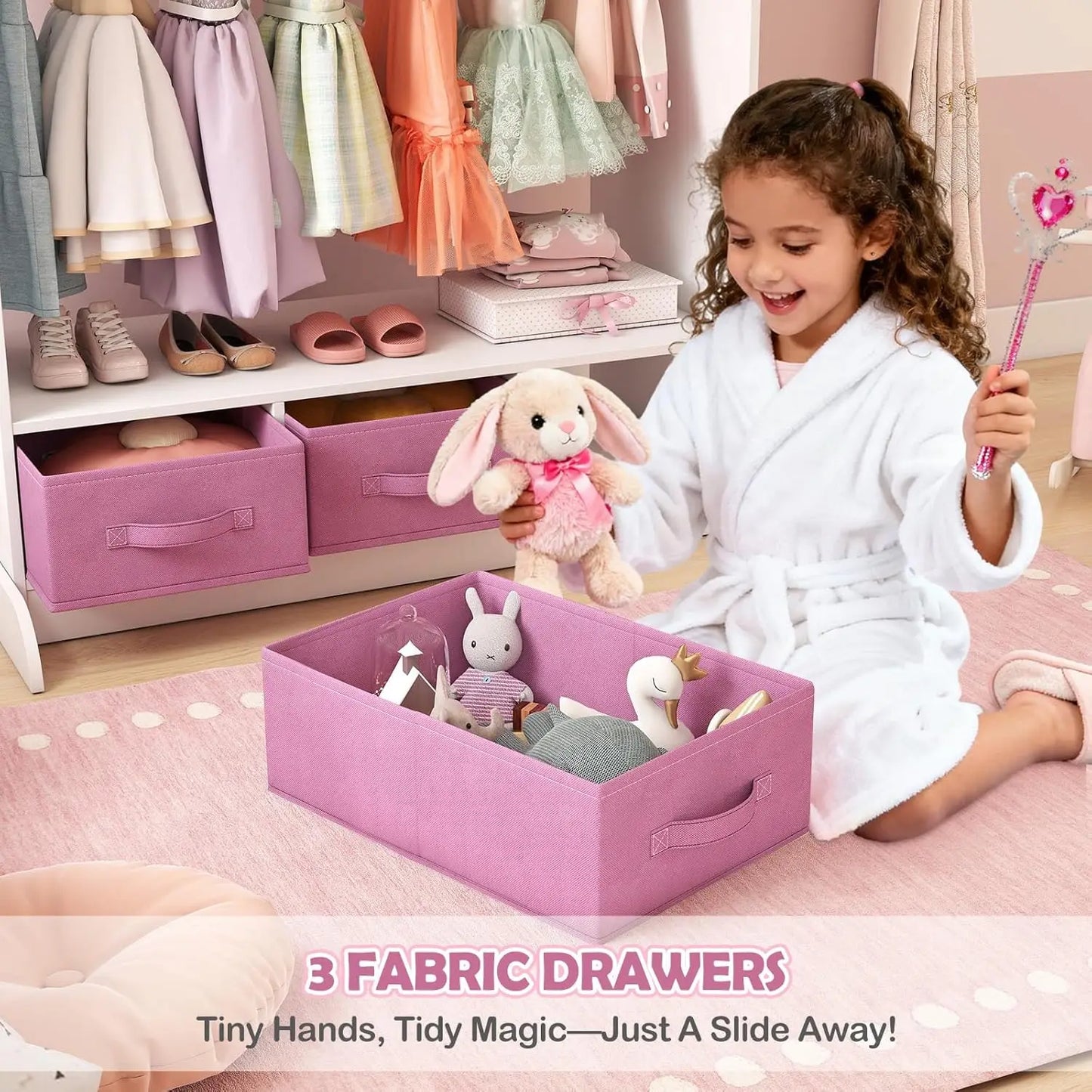 Kids Dresser with Mirror & Drawers, Playroom Storage Closet, White