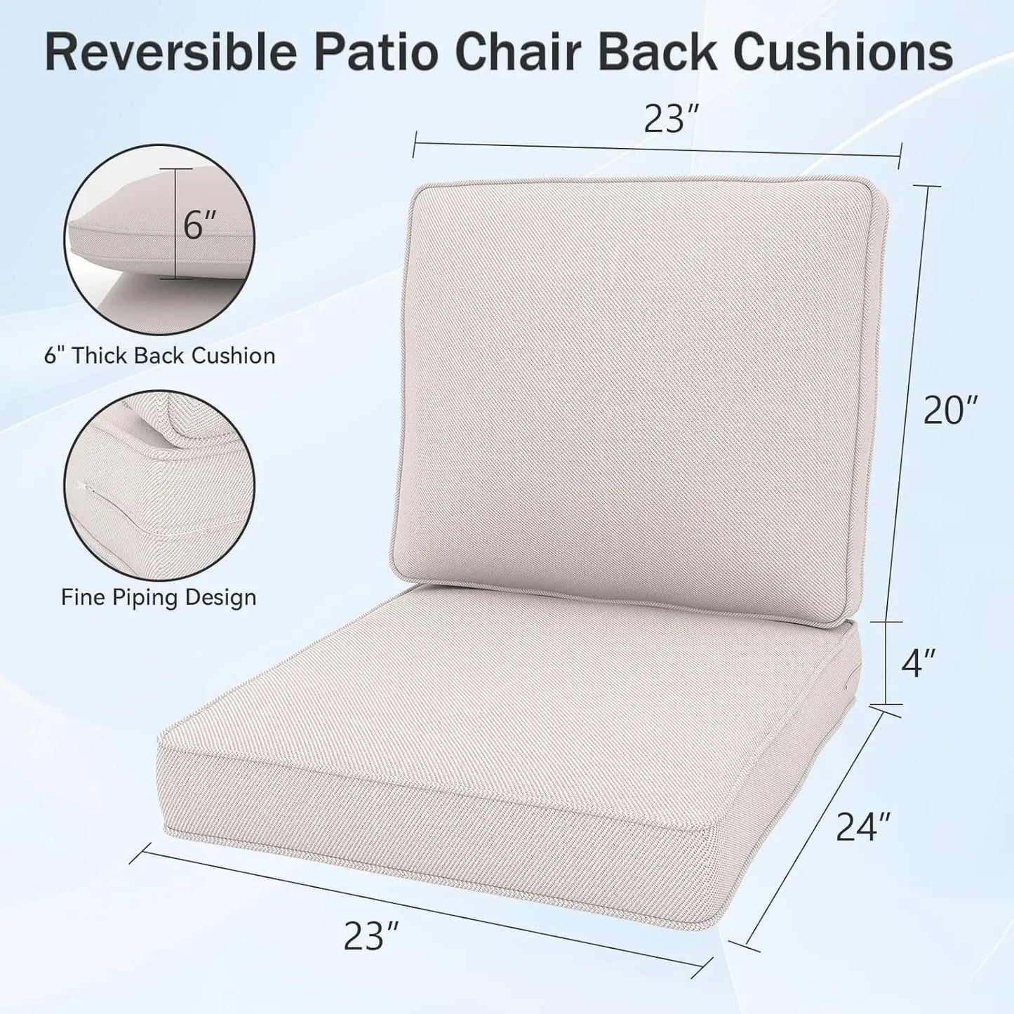 Outdoor Chair Cushions, 24" x 23" High-Density Foam Deep Seat