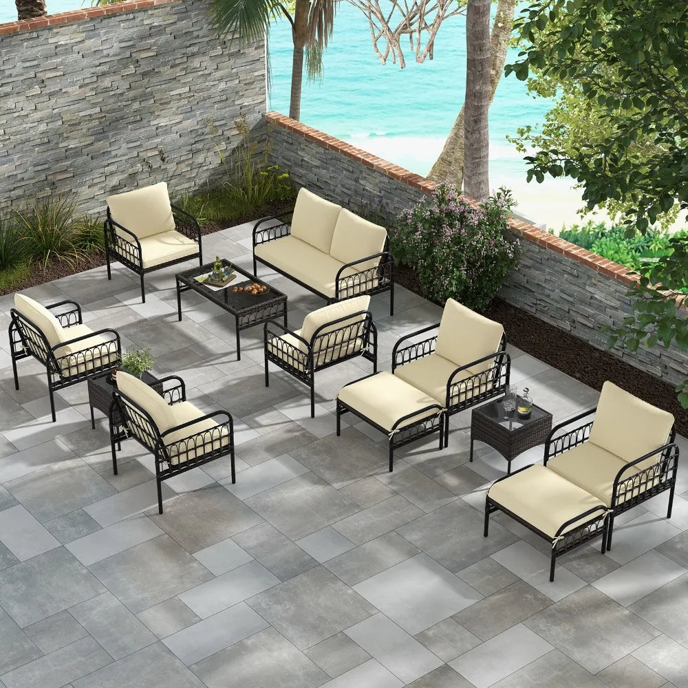 3 PCS Patio Wicker Furniture Set, Outdoor Conversation Bistro Set with Cushioned