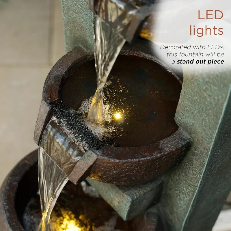 34" 3 Tier Basin Cascading Fountain with LED Lights