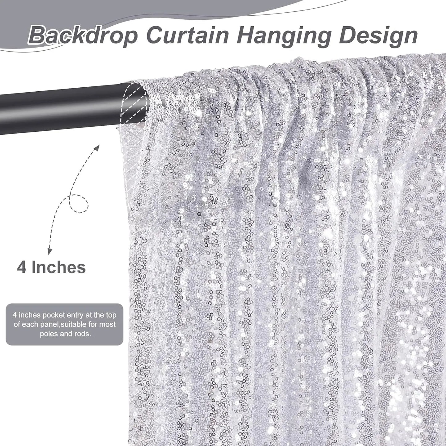 Silver Sequin Backdrop Curtains 1Pcs-7ftx7ft