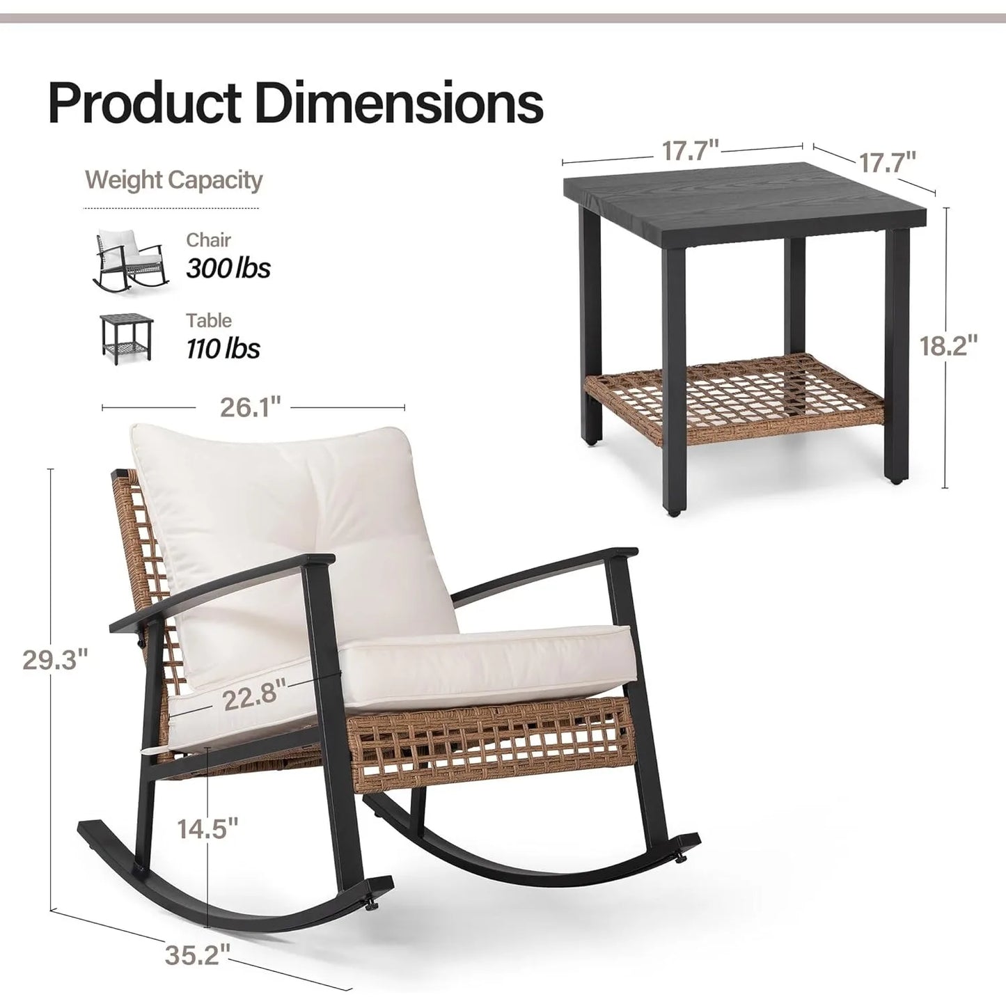 3 Pieces Rocking Bistro Set