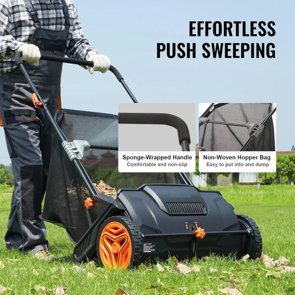 21-Inch Heavy-Duty Steel Lawn Sweeper with Adjustable Brush, 3.5 Cubic Foot Bag, and Rubber Wheels