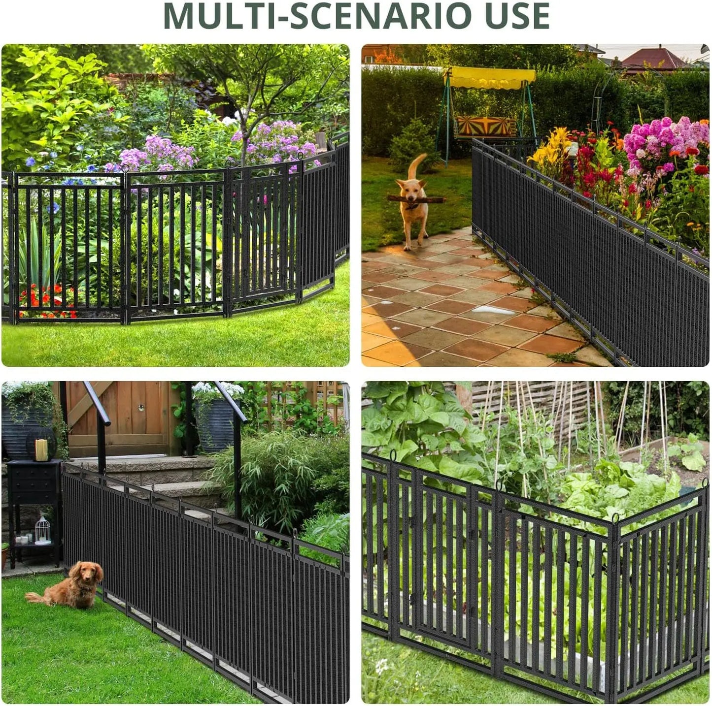 NEW Decorative Garden Fence Metal 36ft (L) × 40in (H), 14 Panels + 2 Gates,Black-Silver