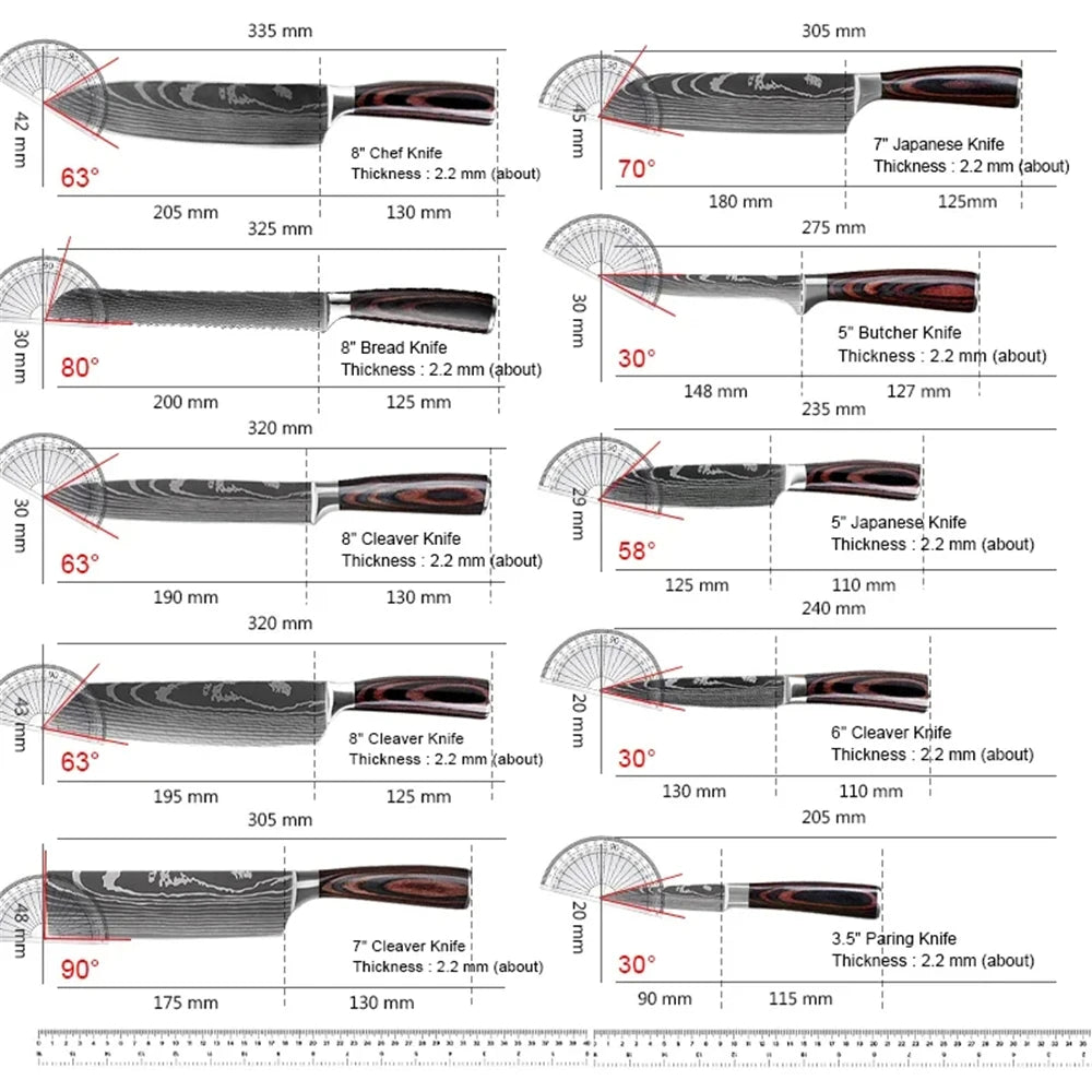 Kitchen Knife Set 7Cr17Mov Stainless Steel Chef Knife Ultra Sharp