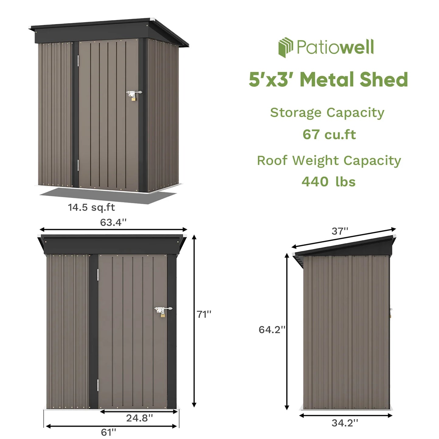 5x3 FT Outdoor Storage Shed, Tool Shed