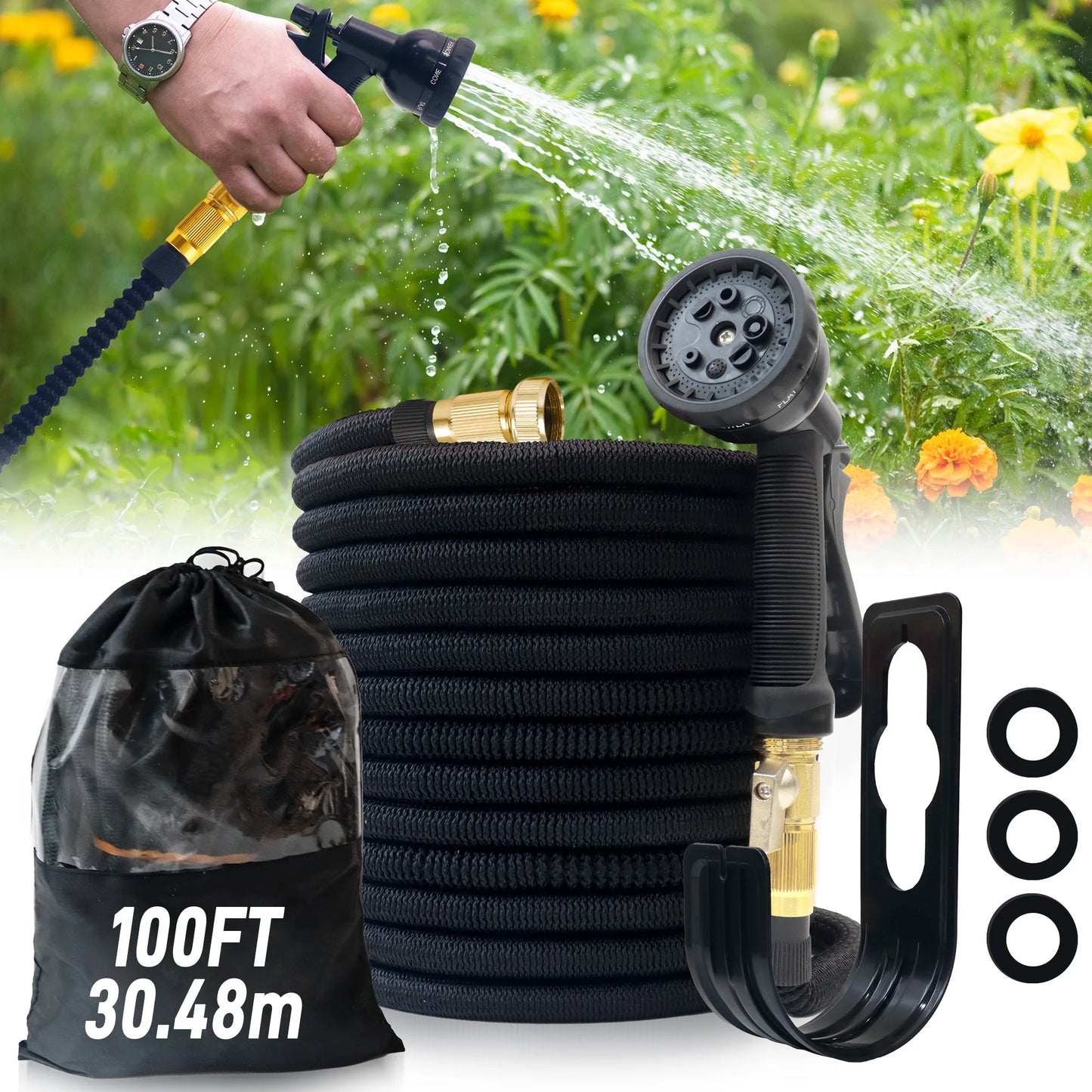 25ft/100ft Expandable Garden Hose With Nozzle