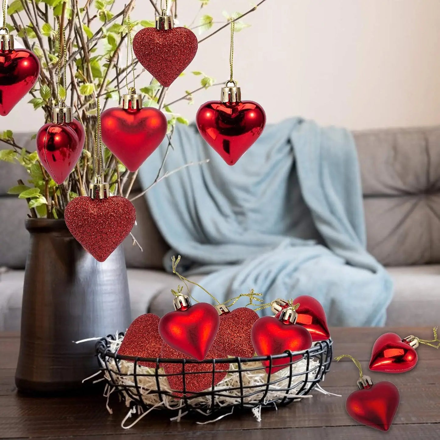 36 PCS Heart Shaped Ornaments Romantic Love Red Hearts