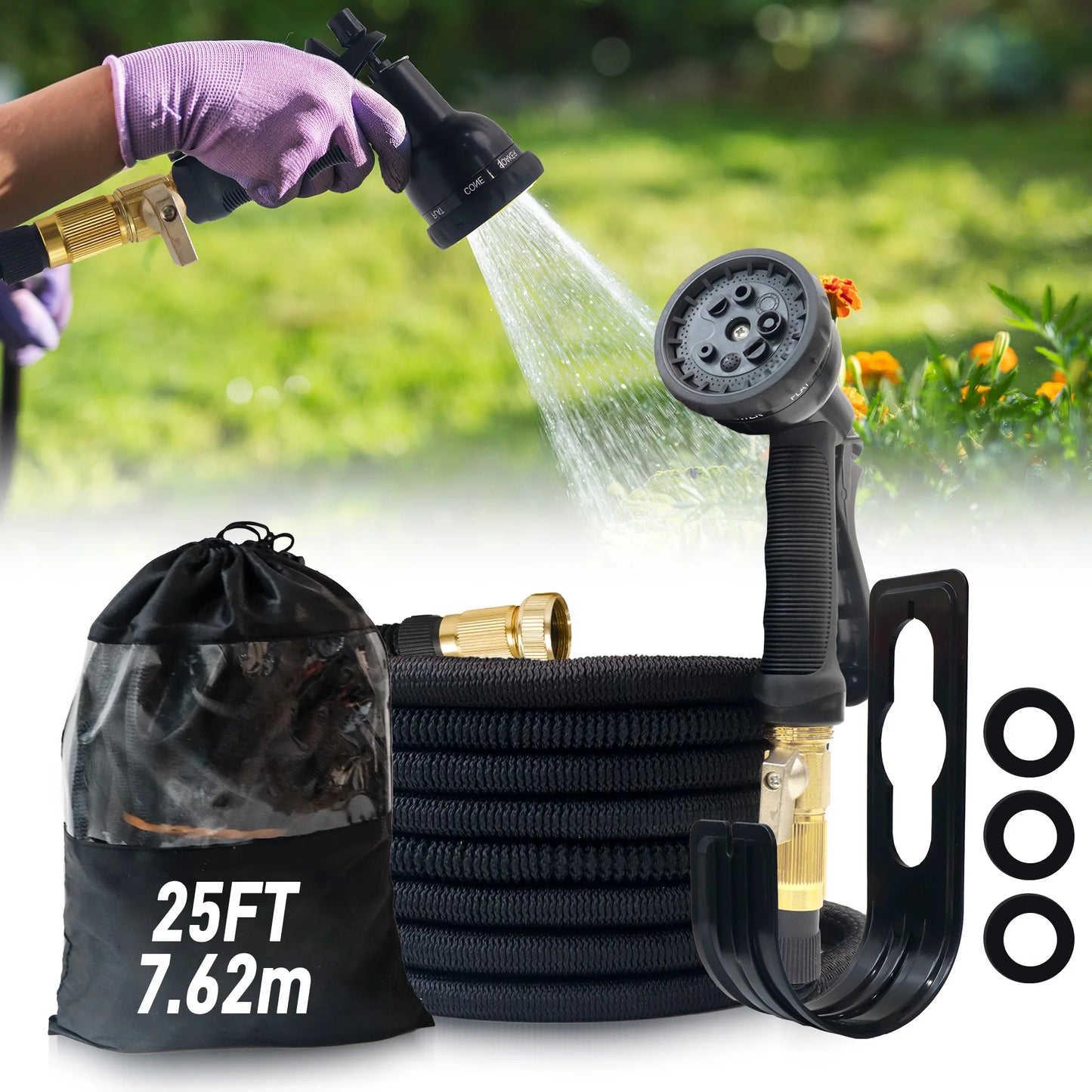 25ft/100ft Expandable Garden Hose With Nozzle