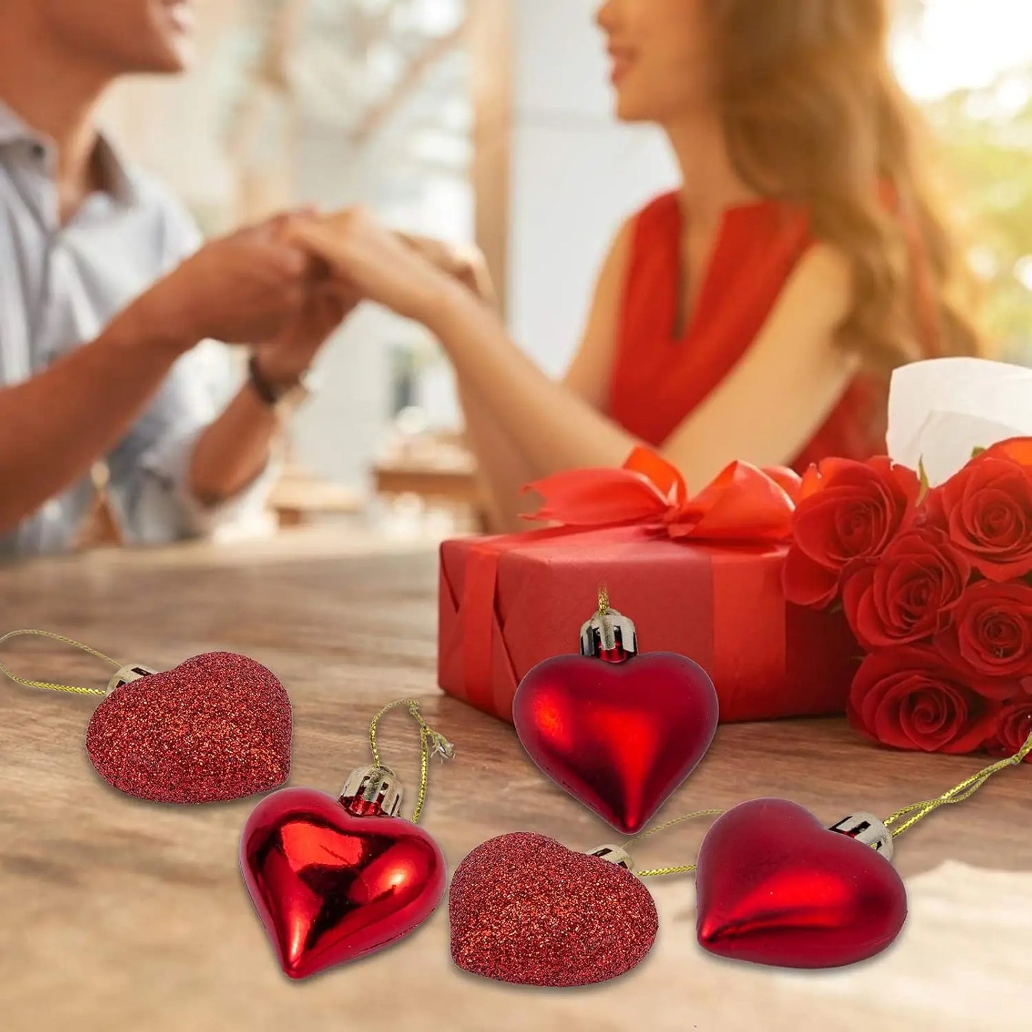 36 PCS Heart Shaped Ornaments Romantic Love Red Hearts