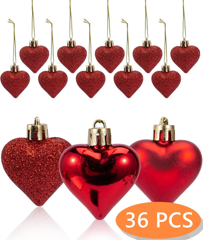 36 PCS Heart Shaped Ornaments Romantic Love Red Hearts