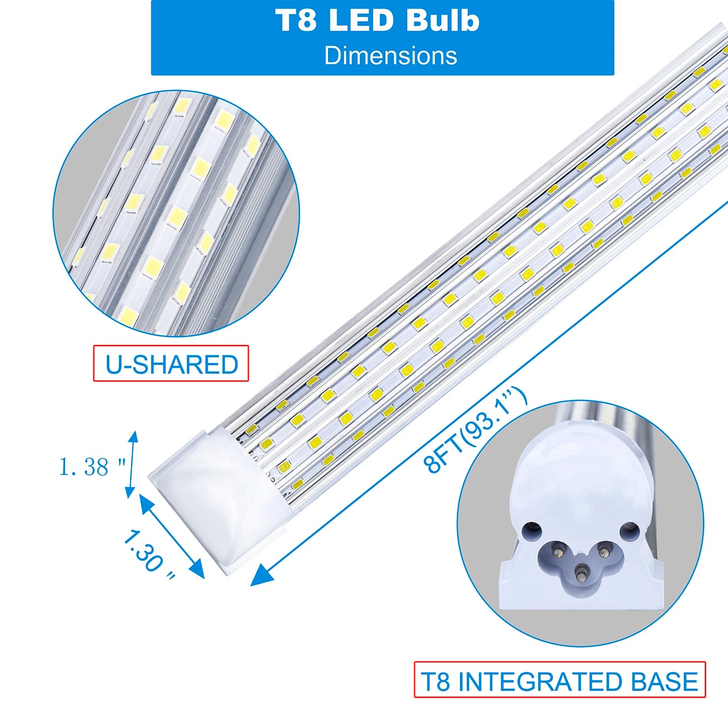 U-Shaped 2ft 3ft 4ft 5ft 6ft 8ft Cooler Door Led Tubes T8 Integrated 4 Sides Lights 85-265V bulbs