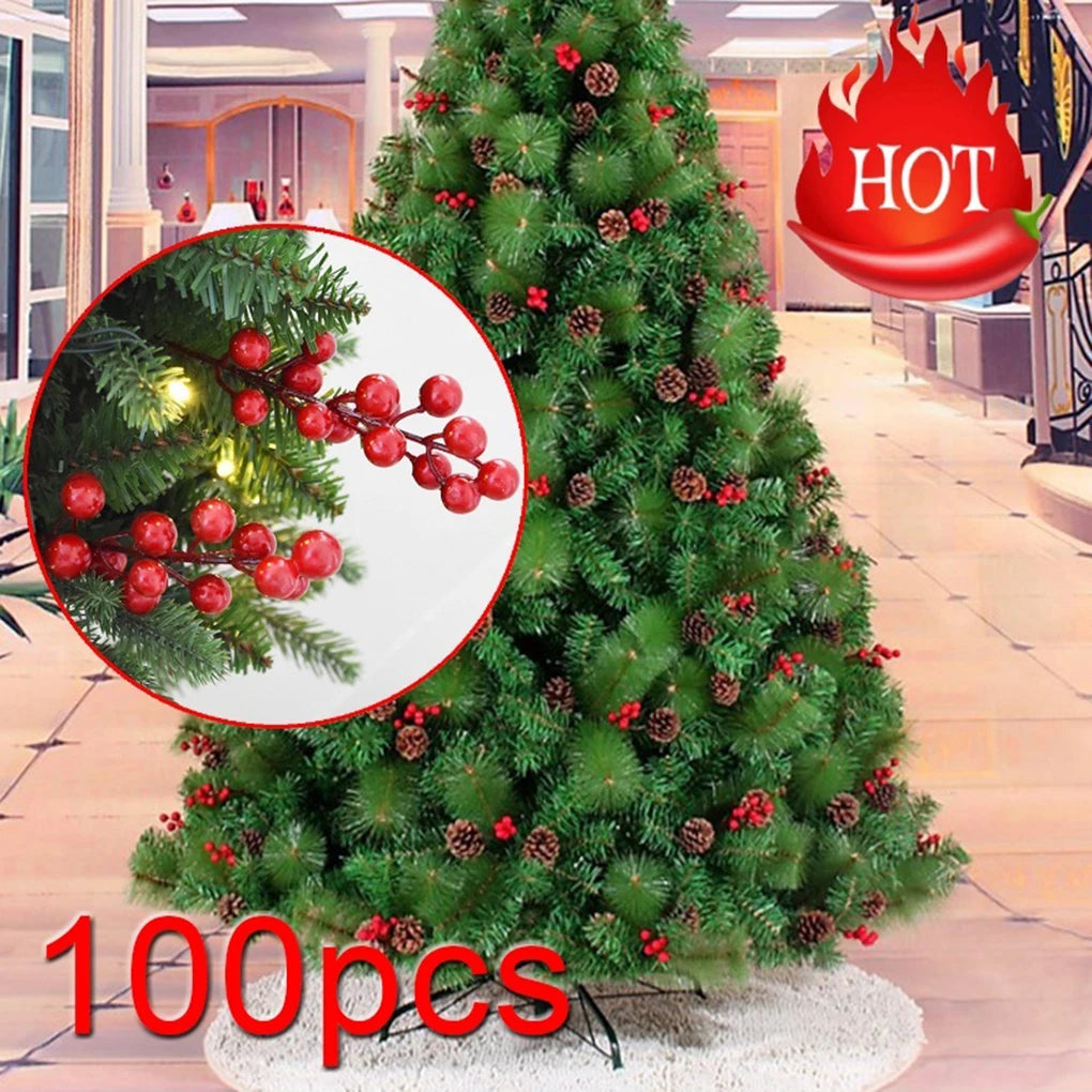 100 Pieces Christmas Red Berry Artificial Xmas Decor Froth