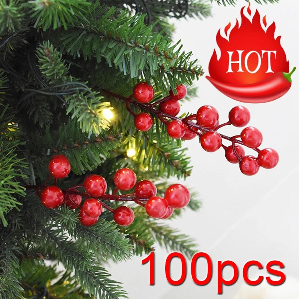 100 Pieces Christmas Red Berry Artificial Xmas Decor Froth