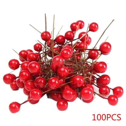 100 Pieces Christmas Red Berry Artificial Xmas Decor Froth