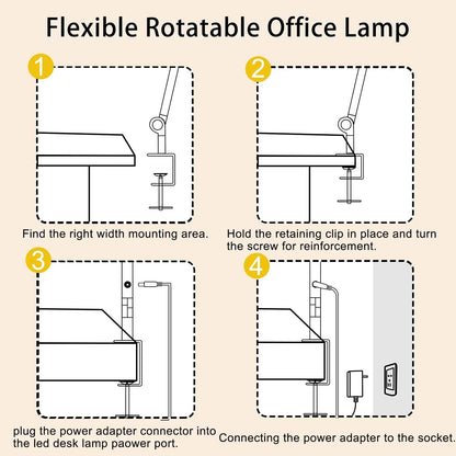 LED Desk Lamp with Clamp Flexible 4 sections Swing Arm Three light sources
