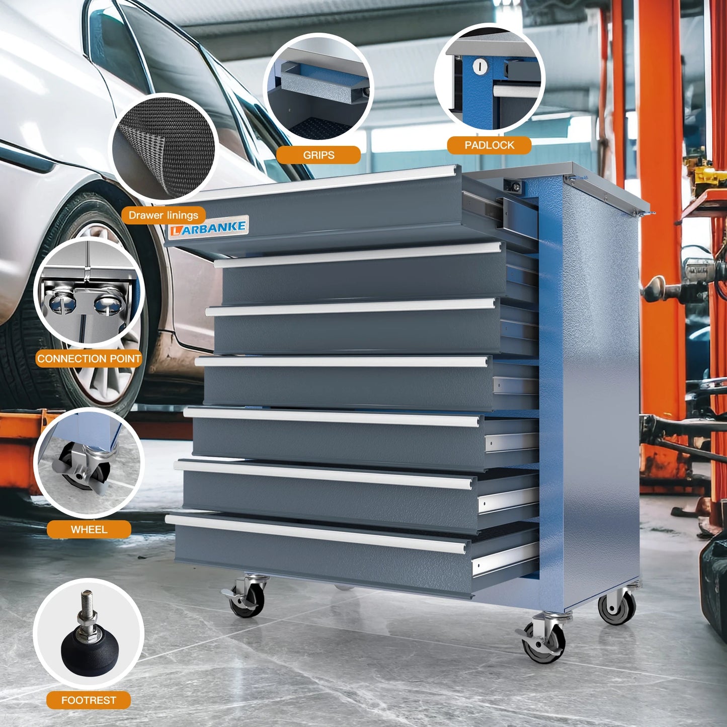 7-Drawer Rolling Tool Chest Toolbox,with 360° Lockable Wheels