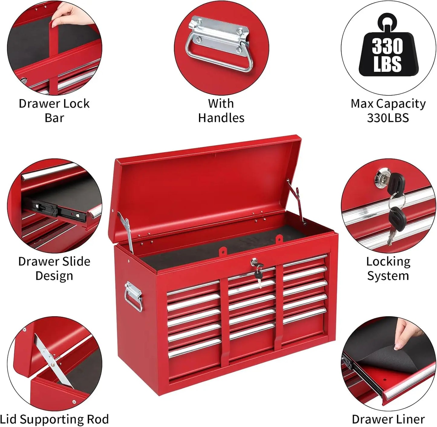 9-Drawer Rolling Tool Chest with Wheels & Lock & Key