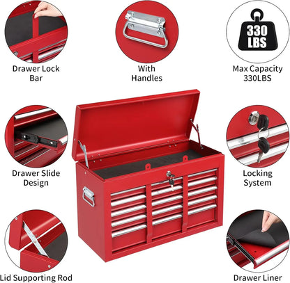 9-Drawer Rolling Tool Chest with Wheels & Lock & Key