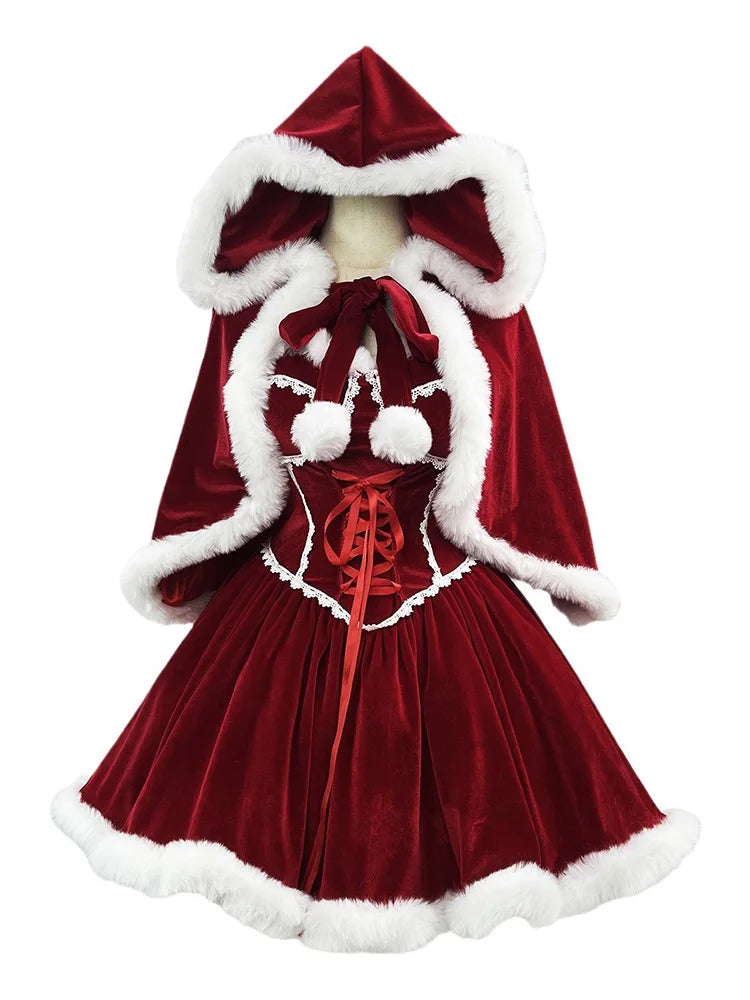 S -5XL  Red Sexy Tube Christmas Lolita Dress