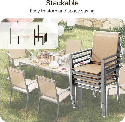 Patio Dining Set 7 Pieces Outdoor Furniture with Large Table and 6 Textilene Chairs