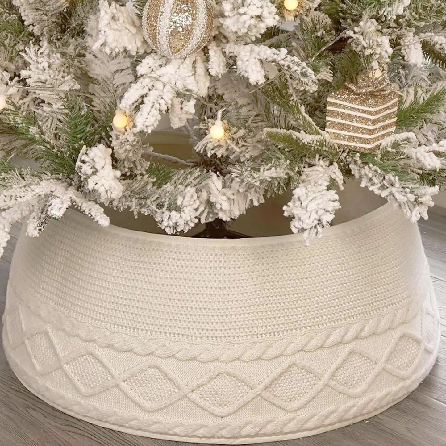 Knitted Christmas Tree Collar Cream White Rustic Farmhouse