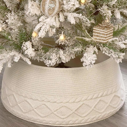 Knitted Christmas Tree Collar Cream White Rustic Farmhouse