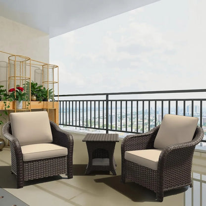 Outdoor Rattan Chairs Set of 2 with Coffee Table