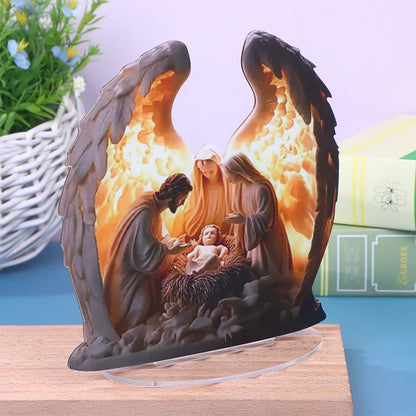 Christmas Nativity Scene Figurine - Holy Family Acrylic Statue for Fireplace Mantel, Religious Centerpiece Decor