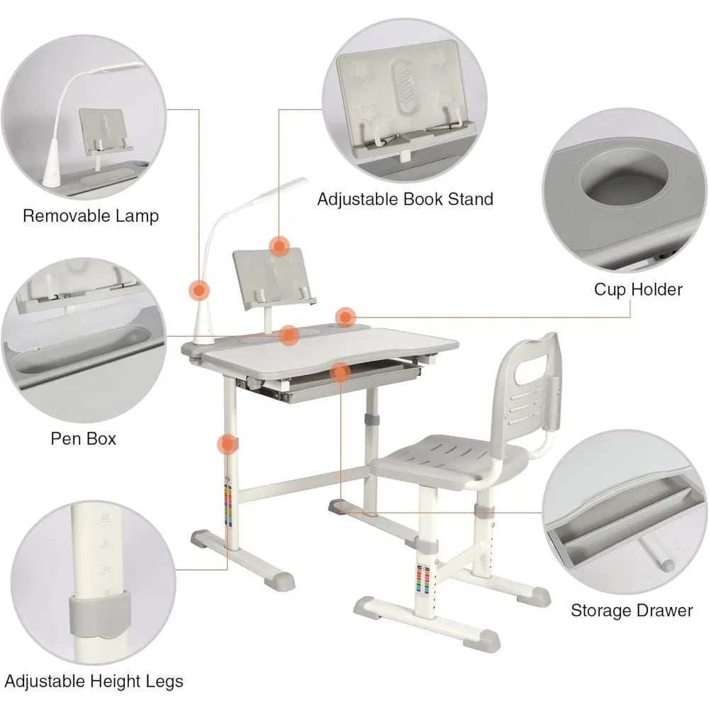 Height-Adjustable Kids Desk and Chair Set