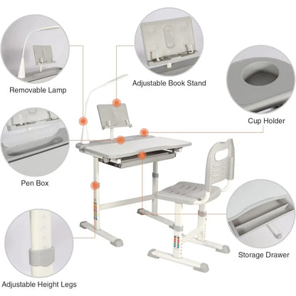 Height-Adjustable Kids Desk and Chair Set